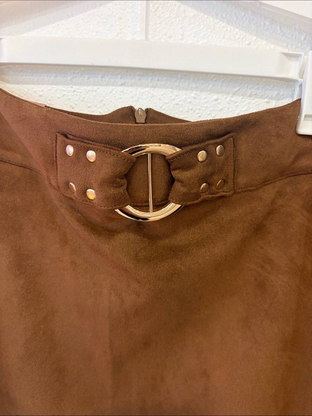 Parker Chocolate Brown Faux-Suede Belted Pencil Skirt - Picture 2 of 5